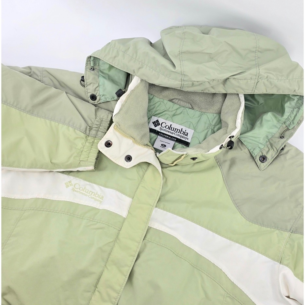 Columbia Vintage Hooded Jacket Size XL Women Green White Winter Ski Gorpcore